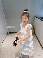 女童连衣裙2022夏季新款洋气儿童宝宝小女孩白色蛋糕裙无袖公主裙