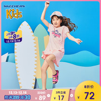 Skechers斯凯奇夏季新款女童海滩主题印花中长款T桖衫SMLC219G021