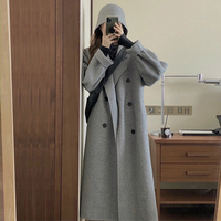 反季毛呢外套女2022冬新款韩系中长款小个子灰色双面羊绒呢子大衣