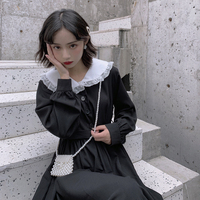 2019秋季新款韩版学院风撞色娃娃领裙子收腰显瘦长袖连衣裙女学生