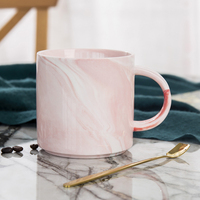 大理石纹陶瓷马克杯带勺简约家用可爱情侣水杯燕麦早餐牛奶咖啡杯