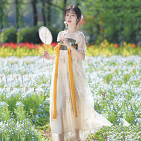国风古装日常汉元素汉服女2023新款夏季短袖仙女气质超仙连衣裙薄