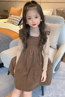 韩版童装2022秋装新款女童洋气吊带背心裙儿童纯色裙子宝宝连衣裙