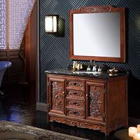 中式橡木浴室柜落地仿古美式洗手台洗脸盆柜组合实木简欧式卫浴柜
