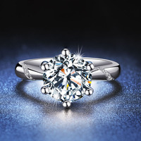 TORIGHT仿真钻石戒指女925纯银镀铂金白金结婚克拉六爪钻戒莫桑石