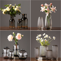 简约现代玻璃花瓶透明插花瓶北欧美式客厅餐桌轻奢家居装饰品摆件