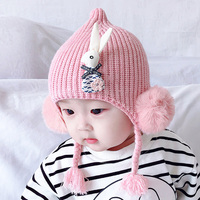 婴儿帽子秋冬季可爱超萌辫子女宝宝洋气公主网红毛线护耳幼儿冬天