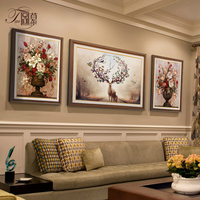 客厅装饰画欧式餐厅玄关三联组合实木挂画沙发背景墙壁画美式油画
