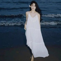 海边度假风白色仙女吊带连衣裙薄款法式初恋夏季温柔风沙滩长裙子