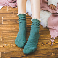 袜子女秋冬中筒堆堆袜女韩国学院风日系蕾丝花边森系长袜中腰中袜