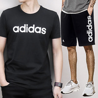 Adidas阿迪达斯套装 2018秋季新款男士休闲短袖T恤运动服短裤裤子