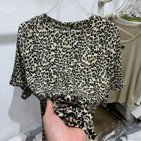 欧货豹纹短袖T恤女2023夏新款设计感小众洋气半袖体恤超好看上衣