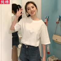 白色T恤女短袖2019新款夏装宽松纯色体恤纯棉上衣服半袖短款韩版