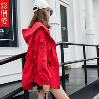 短款风衣女2019春秋新款韩版宽松bf矮个子chic工装中长款红色外套