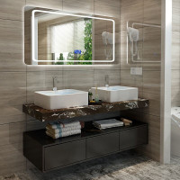 北欧双盆智能镜浴室柜组合卫生间洗漱台吊柜简约现代橡木卫浴镜柜