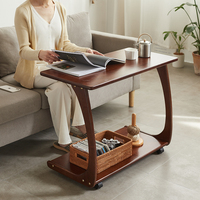 实木沙发边几带轮可移动床头电脑小桌子置物架茶几床边方桌侧边柜
