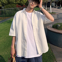 2019夏季短袖衬衫男士五分袖衬衣韩版潮流帅气白衬衫半袖上衣外套