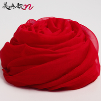 大红色丝巾长款女薄款纯色百搭超大纱巾秋冬季中国红围巾披肩两用