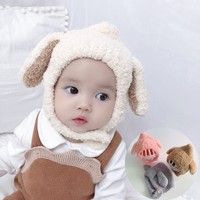婴儿帽子秋冬3-6-12个月女童加厚毛绒护耳帽韩版兔耳朵宝宝帽子男