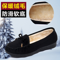 老北京布鞋女鞋冬季防滑软底工作鞋黑色豆豆鞋加绒保暖棉鞋妈妈鞋