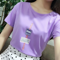 短袖女2019新款t恤纯棉淡紫色上衣服女夏半袖体恤衫酷酷的女孩潮
