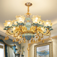欧式吊灯客厅灯蓝色法式陶瓷大厅水晶吊灯奢华大气卧室客厅餐厅灯