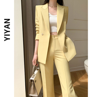 黄色西装套装女春秋韩版显瘦高级感职业主持人正装休闲西服两件套