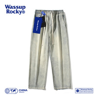 Wassup Rocky美式复古水洗做旧泛黄加绒直筒阔腿牛仔裤街头休闲裤