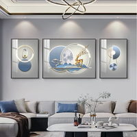 轻奢客厅装饰画高档大气沙发背景墙三联挂画蓝色现代简约壁画墙画