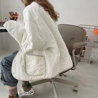 2022新款韩版秋冬菱格慵懒风中长款时尚小众复古棉衣女上衣棉外套