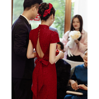 红色改良旗袍敬酒服新娘中式礼服女夏季出阁宴结婚订婚裙2022新款