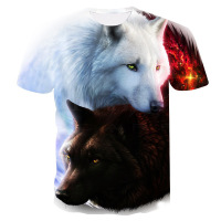2018夏季新款男女情侣款3D短袖t恤印花动物白狼黑狼个性款式