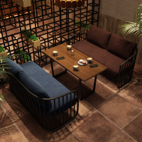 复古工业风咖啡厅卡座沙发酒吧清吧烧烤奶茶店西餐厅桌椅组合实木