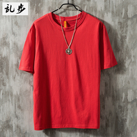 夏季纯色男士短袖t恤圆领半袖上衣服红色男装打底衫潮牌体恤潮流