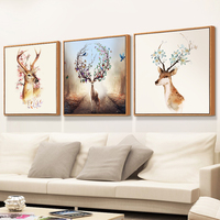 客厅装饰画餐厅现代简约北欧麋鹿挂画三联卧室壁画沙发背景墙油画