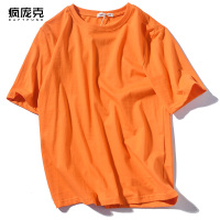 2019夏装新款青年日系男女短袖宽松纯棉潮流橙色显白圆领半袖T恤