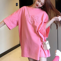 玫粉色短袖t恤女夏季2022年新款ins潮牌小众设计感oversize宽松体