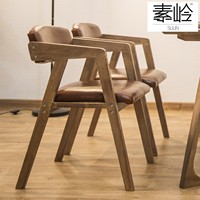 简约现代实木餐椅靠背椅复古做旧扶手椅北欧布艺咖啡厅椅书桌椅