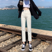 米白色直筒牛仔裤女秋季2022年新款韩版高腰显瘦小个子九分烟管裤