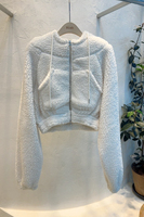 韩国东大门2023春季女装新款纯色短款拉链连帽减龄羊羔毛毛外套女