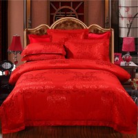 富安娜官方旗舰店婚庆四件套大红红色婚庆结婚床上用品1.5m床床单