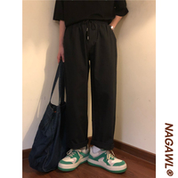 NAGAWL夏季新款潮牌美式黑色休闲裤男bf宽松百搭直筒高腰阔腿长裤