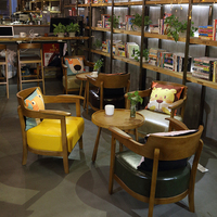 北欧接待室洽谈复古咖啡厅桌椅组合奶茶店休闲区书网红水吧沙发椅