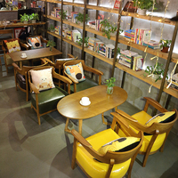 北欧接待室洽谈复古咖啡厅桌椅组合奶茶店休闲区书网红水吧沙发椅