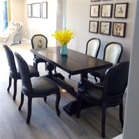 餐桌美式实木复古现代简约家用做旧创意多功能长方形法式桌椅组合