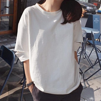2019夏新款韩版纯棉白色短袖t恤女宽松圆领简约学生个性中袖上衣