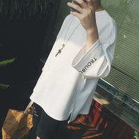 夏季男士短袖T恤韩版长袖白色宽松七分袖半袖衣服潮流原宿风夏装