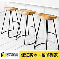 现代简约吧台椅实木欧式家用酒吧创意咖啡休闲餐凳北欧铁艺高脚椅