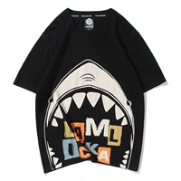 夏季男装原创潮牌字母个性大白鲨鱼印花短袖T恤青少年学生情侣装