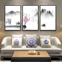 新中式客厅装饰画水墨山水画三联挂画沙发背景墙国画办公室中国风